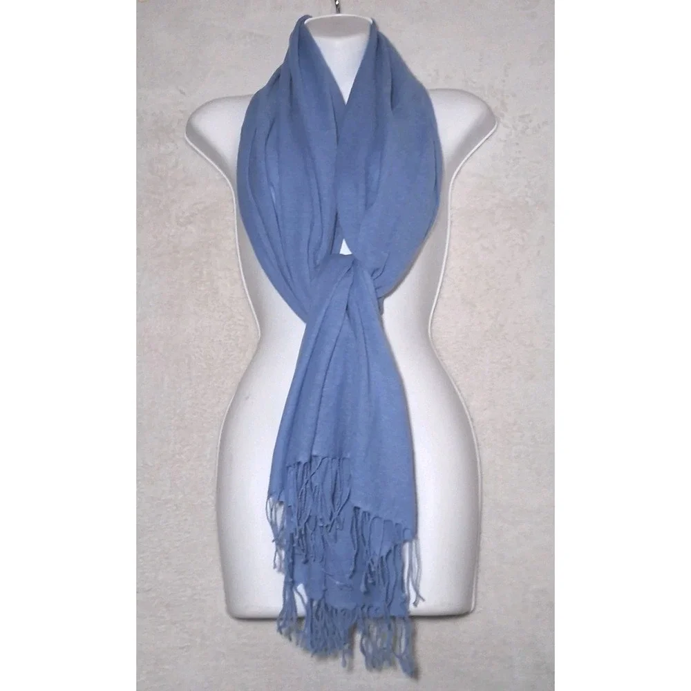 Ann Taylor Made in Italy Fringe Blue Scarf Wool Cashmere Silk Blend  70